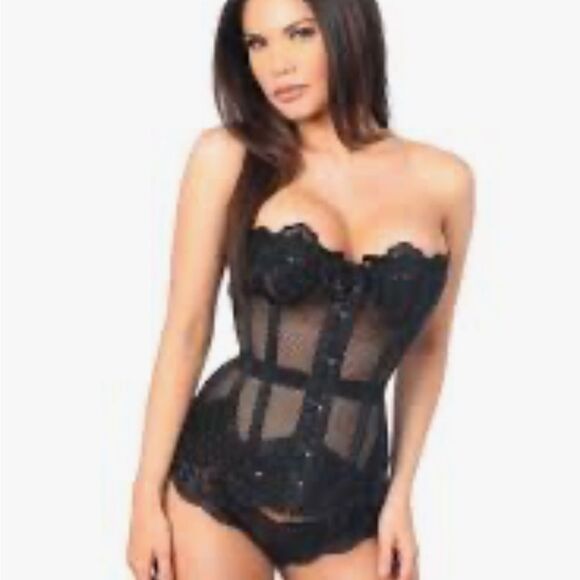 TOP DRAWER | DAISY CORSETS Beaded Lace/Mesh Lace Up Black Corset Women’s Size 3X - Picture 2 of 11